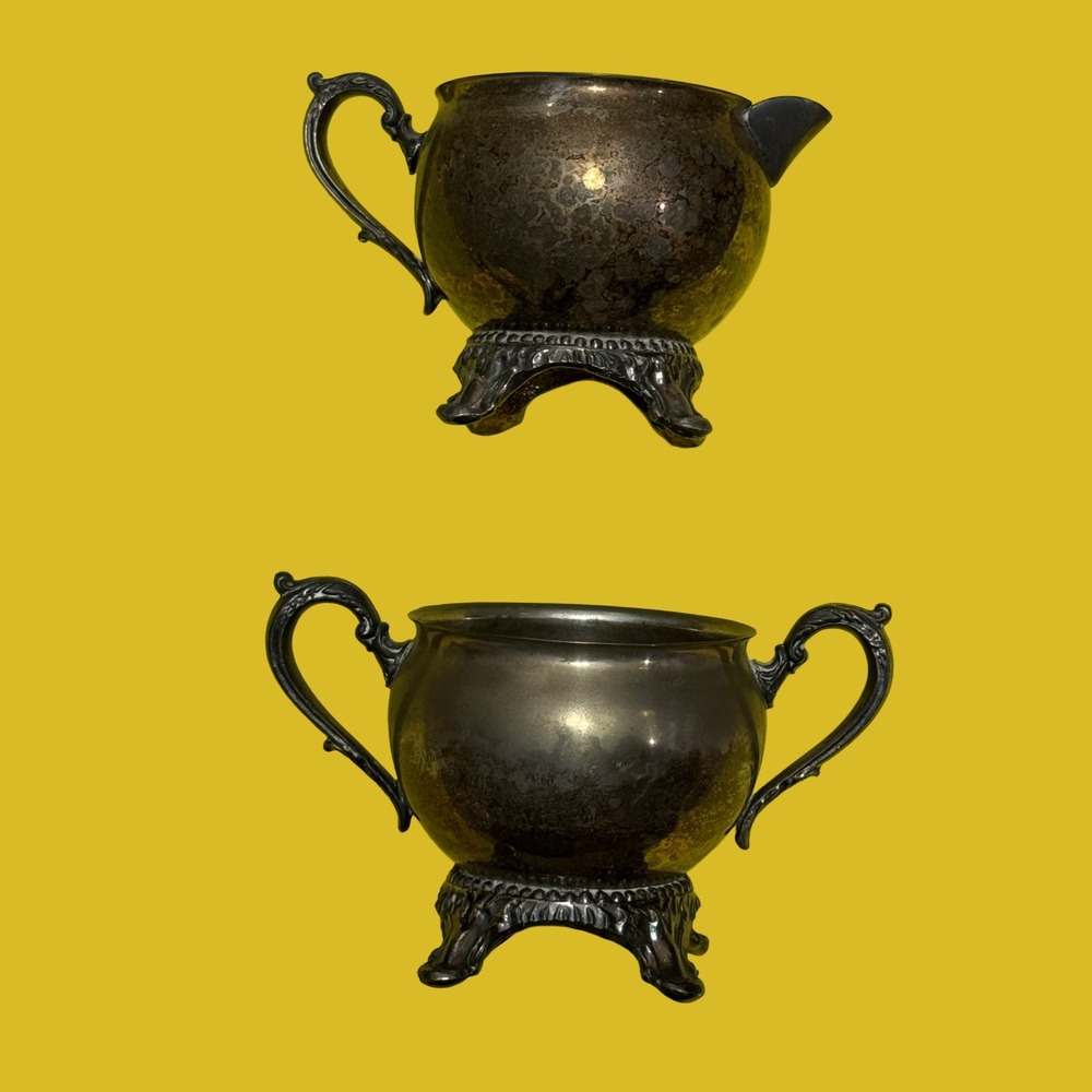 Vintage FB Rogers Silver Co‎ 1083 Creamer Sugar Bowl Set Silverplate Antique MCM
